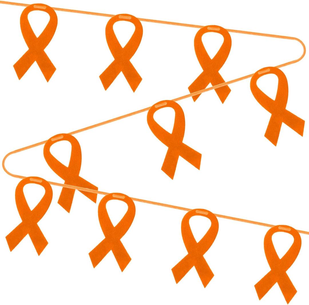VitalCozy 10 Pcs Ribbon Awareness Banner 13.1 ft Ribbon Garland Cancer Awareness Decor Cancer Free Decorations for Society Events Groups Fundraisers Party Supplies (Orange)