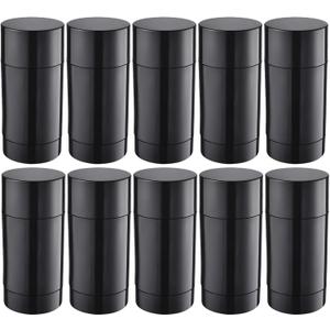 10 Pcs 40ml/1.4 Oz Empty Round Deodorant Containers, Black Empty Twist Up Tubes with Caps, Plastic Deodorant Bottles Refillable Lip Balm Tube for Lipstick Crayon Chapstick DIY Make Own