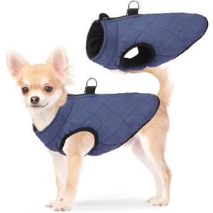 SCENEREAL Winter Dog Vest Coat with Built-in Harness, Warm Puppy Jacket for Small to Medium Dogs, Cold Weather Coat with Zipper, Fleece Puffer Vest Windproof Snow Clothes (XS(Chest 11.5"), #1 Rolay Bule-Matte)