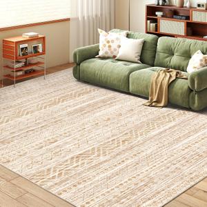 Miukiki 6x9 Area Rug for Living Room Moroccan Washable Rugs Non Slip Indoor Floor Carpet Foldable Large Soft Area Rug for Dining Room Bedroom with Low Pile(Beige,6'x9')