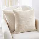 Deconovo Modern Corduroy Throw Pillow Covers Set of 2  Elegant Soft Cushion Covers, Machine Washable Home Decor for Living Room, Sofa, Bedroom | Cream, 18 x 18 Inch