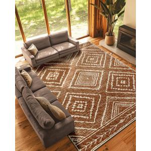 Area Rug 9x12 Rug Machine Washable Non-Slip Low Pile Print Pattern Western Rug for Living Room Bedroom Entryway Tribal Series -Yellowbrown/Cream