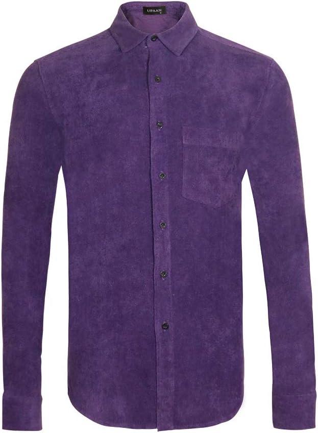 Men's Corduroy Shirt Long Sleeve Button Down Workwear Regular Fit Casual Shirt (Purple, M)