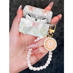 Boaretiu for AirPods Pro/Pro 2nd Gen Case with Pearl Bow Keychain - Stylish Protective Cover for Women, Cute Girls Kawaii Girly Unique Silicone Design Case for AirPods Pro & Pro 2, Butterfly