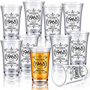 Sliner 48 Pack Birthday Shot Glasses Bulk, 1.4oz Plastic Vintage Birthday Party Favors for Guests, Mini Cheers 40/50/60 to Years Black Shot Glass, Birthday Decoration Gift(Vintage 1965)