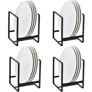 4 Pcs Plate Holders Organizer, Metal Drying Rack, Metal Dish Storage Dying Display Rack, Upright Dish Racks for Cabinet, Counter and Cupboard, Black