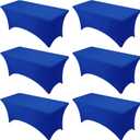 6-Pack Premium Royal Blue Spandex Tablecloths for 6ft Rectangle Tables, Stain & Wrinkle-Resistant, Washable Stretch Polyester Fitted Table Cover for Weddings, Banquets, Events, Parties
