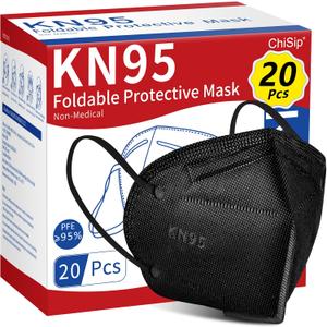 2 x KN95 Face Mask 20 Pcs, 5-Ply Cup Dust Safety Masks, Breathable Protection Masks Against PM2.5 for Men & Women, Black (20 Count (Pack of 1))