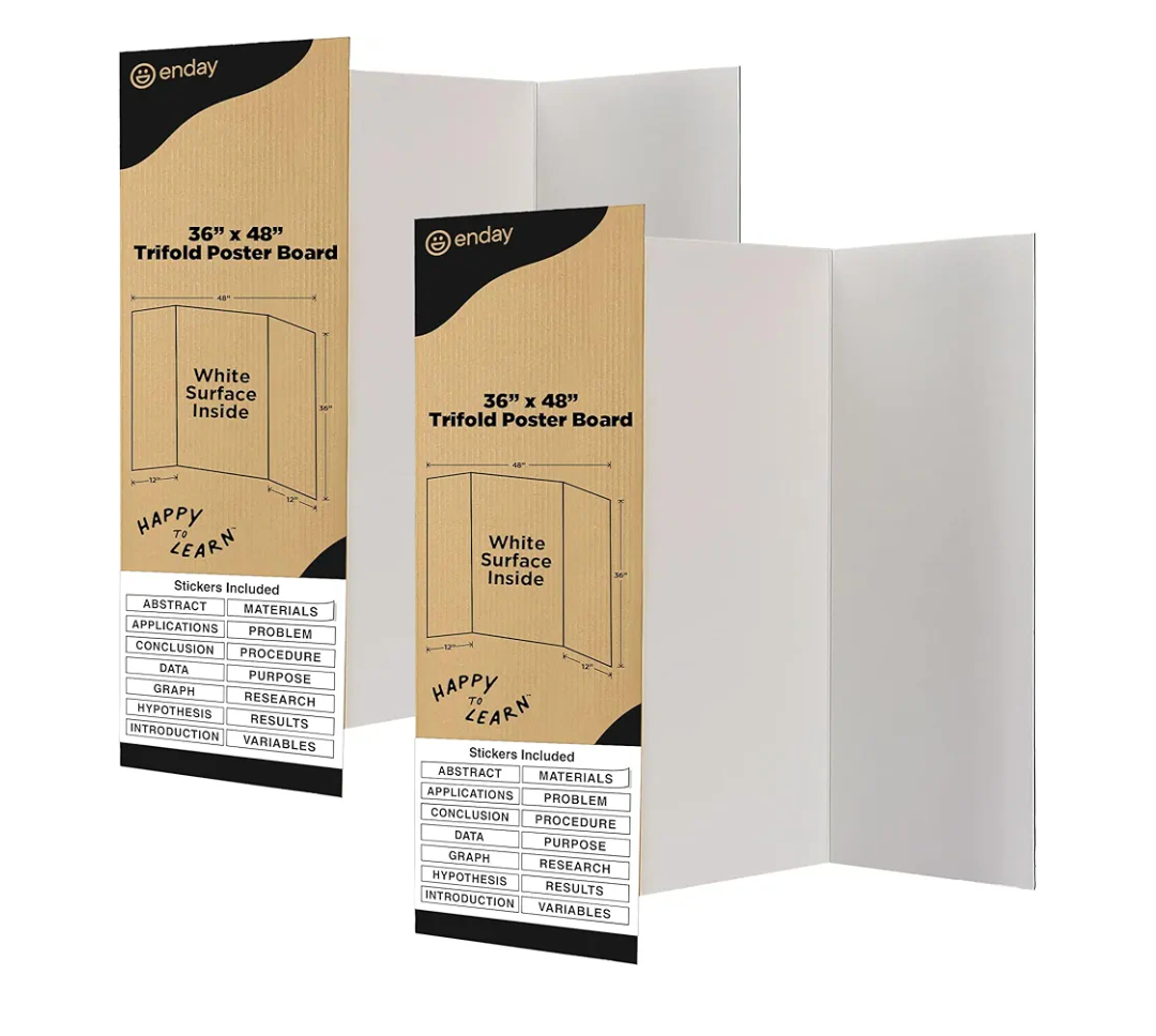 White Trifold Presentation Board 36" x 48" (Pack of 2) Self-Adhesive Science Subtitles Included - Display Exhibition Board Lightweight and Portable with Smooth Surface