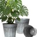 vensovo 12 Inches Silver Metal Rustic Plant Pots - 3 Pcs Large Galvanized Planters with Drain Hole and Rubber Plug, Rustproof Tin Bucket Flowerpot for Indoor Plants Farmhouse Vintage Style for Decor