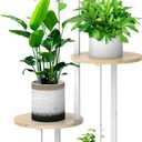 4 Tier Wood Tall Plant Stand Metal Rack Indoor, Multiple Flower Pot Holder Shelves Corner Rack, Round Planter Shelf Display Rack Storage Organizer for Patio Living Room Balcony(White+Oak)