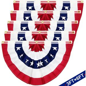 5 Pack 3x6 Feet 250th Anniversary Large American Flags Patriotic Bunting Stars Stripes 4th of July Pleated Fan USA Flag Banners Red White Blue Decorations for Outdoor Porch,Memorial Day,Independence Day