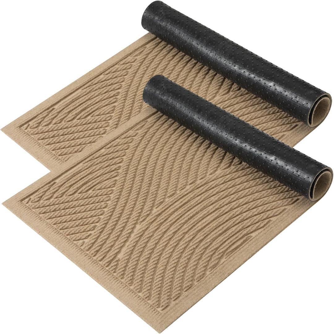 Sturdy Front Door Mat, Absorbent Muddy Dirt Resist Welcome Door Mats Outdoor Indoor, Fade Resistant, Non-Slip Backing Entry Mat Low Profile Doormat for Entryway, 3624, 2 Pack, Beige