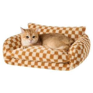 Hollypet Cat Bed Fluffy Plush Mutifuctional Double-Layer Soft Pet Couch Orthopedic Sofa Nest Beds for Small Cats and Dogs, Brown and Light Yellow (21x15x8 inch)