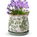 Xoogifae Ceramic-Planters-for-Indoor-Plants with Saucer, 6 inch Vintage Ice Crack Glaze Plant Pots with Drainage Holes, Decorative Flower Pots for Outdoor Garden Home Decor, Tuscan Pot for Plant