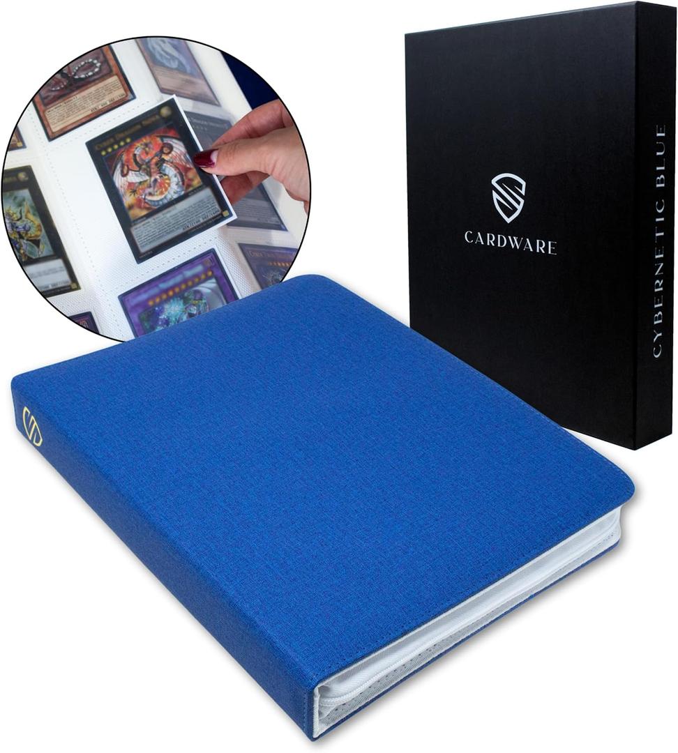 CARDWARE Premium Binder for Collectible and Trading Cards | 9 Pocket Trading Card Album | 360 Side Loading Pocket Binder for Yugioh, Pokemon, Magic: The Gathering and More (Cybernetic Blue)
