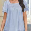 Falechay Plus Size Tops for Women Casual Summer Ruffle Short Sleeve Eyelet Chiffon Babydoll Lace Floral Crochet Blouse Bohemian Square Neck Blue XXL