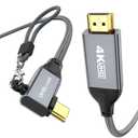 2 x 90 Dergee USB C to HDMI Cable 4K@60Hz High-Speed Type C to HDMI 2.0 Braided Cord,Thunderbolt 3/4 Compatible with iPhone 16/15 Pro/Max, MacBook, iMac, iPad Pro, Galaxy Surface,Dell, HP