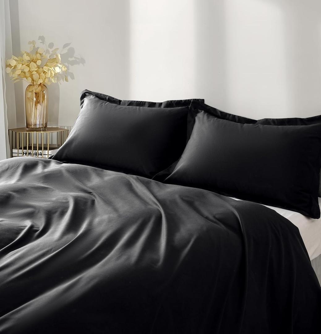 2 Pack Envelope Pillowcase Black Microfiber Pillow Cases Queen Size Pillow Case 20x30 Soft Breathable and Non Shrinking Wide Edge Pillowcase