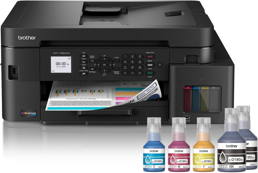 Brother INKvestment Tank 980 Wireless and Ethernet Color Inkjet All-in-One Printer with Multipurpose Tray 