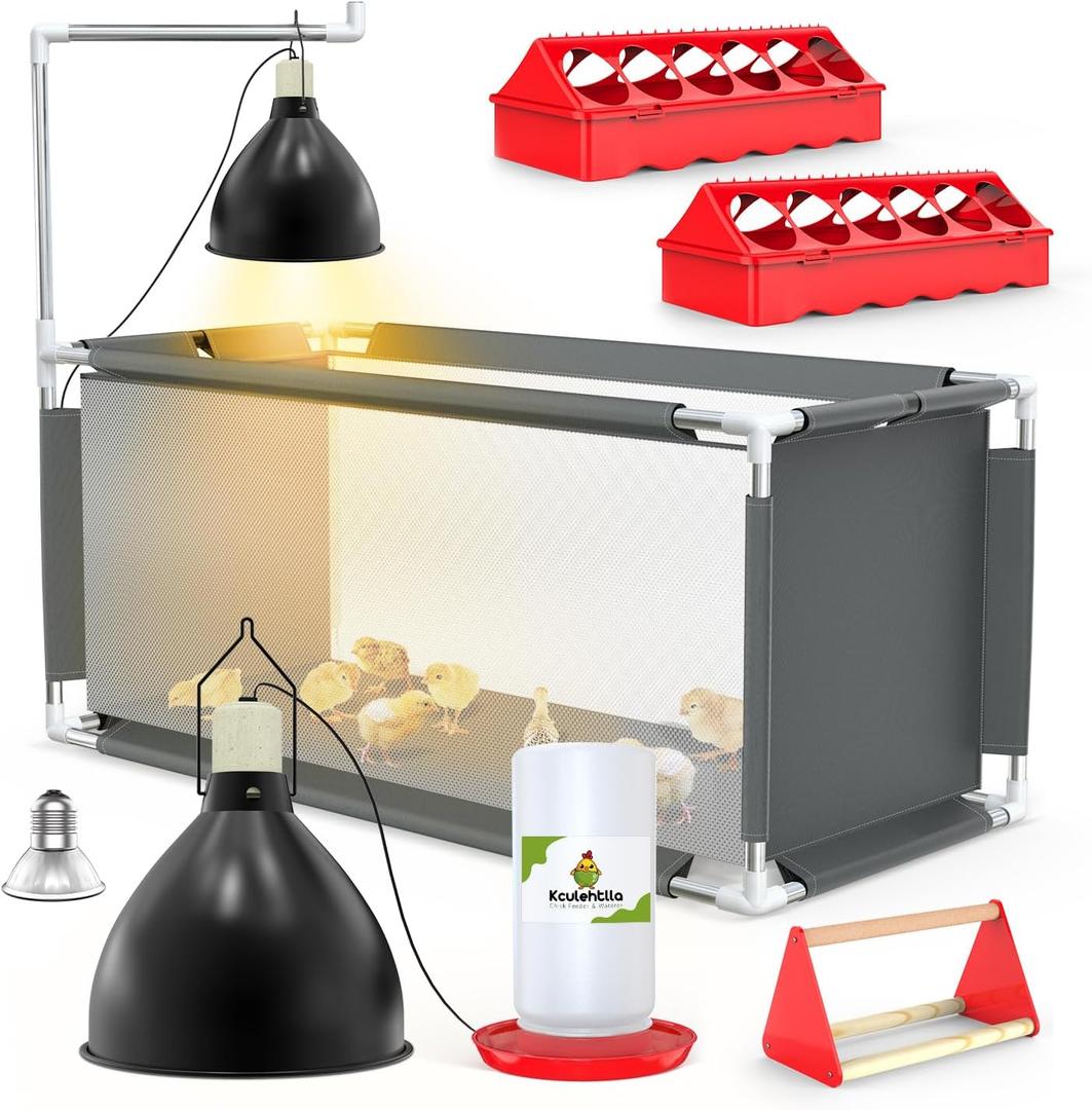 10.6 ft Chicken Brooder Box Starter Kit  Durable Stainless Steel Frame & Breathable Oxford Fabric, Includes 75W Heat Lamp, Chick Feeder & Waterer Set, Ideal for Chicks, Ducklings, and Quail