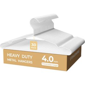 StorageWorks 4mm Super Thick Metal Wire Hangers, Heavy Duty Stainless Steel Clothes Hangers for Coats, Shirts Jackets, Pants, Suits, Space Saving White Hangers for Closet, 30 Pack