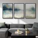 Large Framed Abstract Landscape Wall Art, 3 Piece Blue Watercolor Canvas Prints Paintings Artwork for Walls, Misty Lake Mountain Nature Pictures for Living Room Entryway Bedroom Wall Decor 20x30 In, 20" W X 30" H X 3pcs