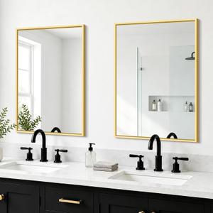 Bathroom Mirror for Wall, 2 Pack 20"x30" Gold Vanity Mirror | Sturdy Rectangular Metal Frame, HD Tempered Glass, Hangs Horizontally or Vertically in Bedroom, Living Room, Entryway