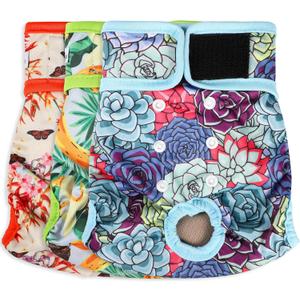 Washable Female Dog Diapers - Premium Reusable Diapers for Doggie in Heat - Highly Absorbent Dog Diapers Female for Pet Incontinence with Adjustable Snaps (SucculentsS) (SmallNew Born-11.5Waist)