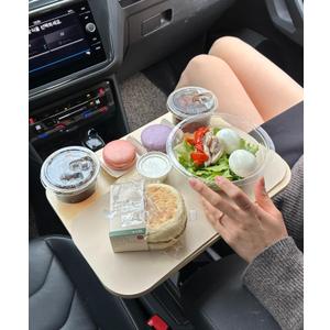 2-in-1 Drive-Thru Tray: Car Food Tray, Wood Car Trays for Eating in Parked Car, Car Desk for Laptop, Car Cup Holder Tray for Road Trip, Taxi, RVs, Truck Drivers