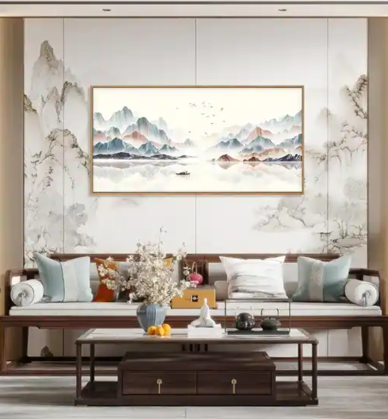 Neutral Landscape with Boat Wall Decor Nature Wilderness Modern Art