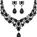 Hicarer Bridal Teardrop Cluster Crystal Jewelry Set for Women Necklace Earrings Wedding
