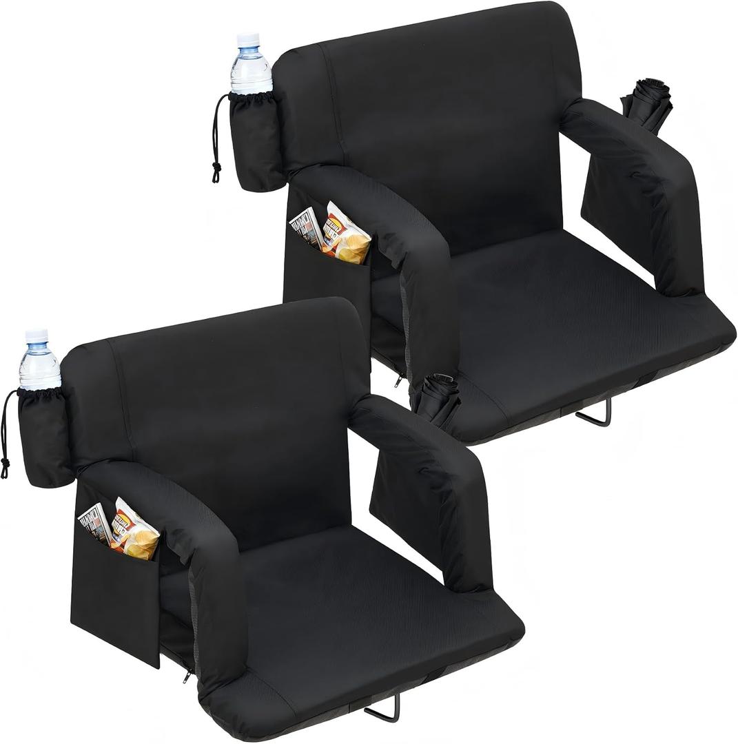 DEXSO Wide Stadium Seats for Bleachers with Back Support, 6-Position Adjustable Bleacher Chairs with Armrests, Cup Holder & Thick Cushion, Large Pockets for Outdoor Sports & Concerts
