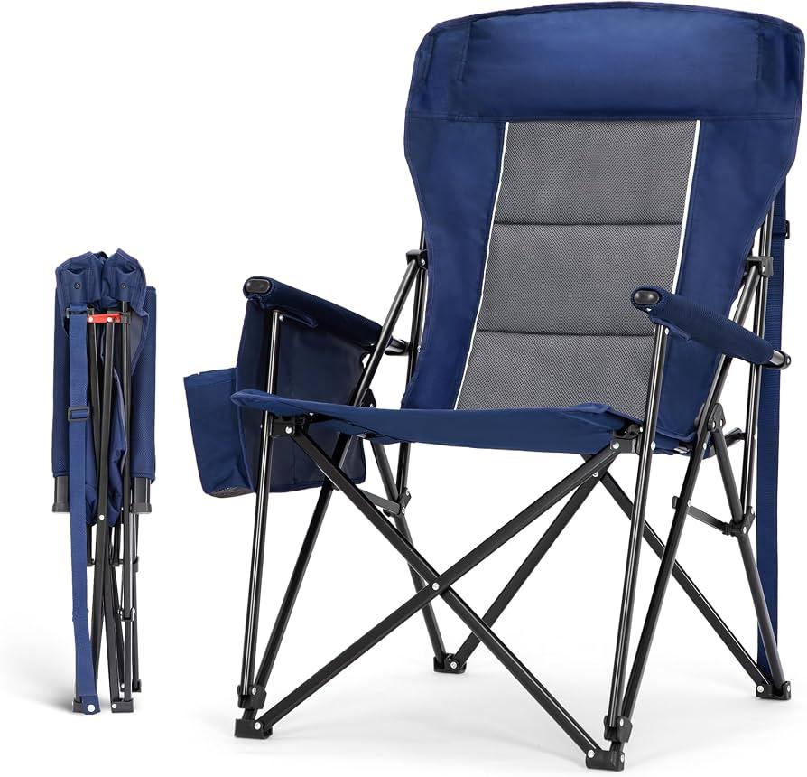 Heated Camping Chairs Adults Folding: Oversized Foldable Outdoor Chair for Outsides with Cup Holder – Heavy Duty Heating Portable Chair Sports Fishing Soccer Lawn Battery NOT Included (Blue/Black, X Large)