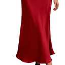 BTFBM 2025 Womens Summer Fall Long Satin Skirt Silk Elegant High Waist Cocktail Party Wedding Flowy A-Line Midi Skirts, Size: XL