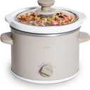 COOK WITH COLOR 2QT Mini Electric Round Slow Cooker - Adjustable Settings, Removable Stoneware Pot, Tempered Glass Lid, Dishwasher Safe, Cool-Touch Side Handles, Sand (Greige)