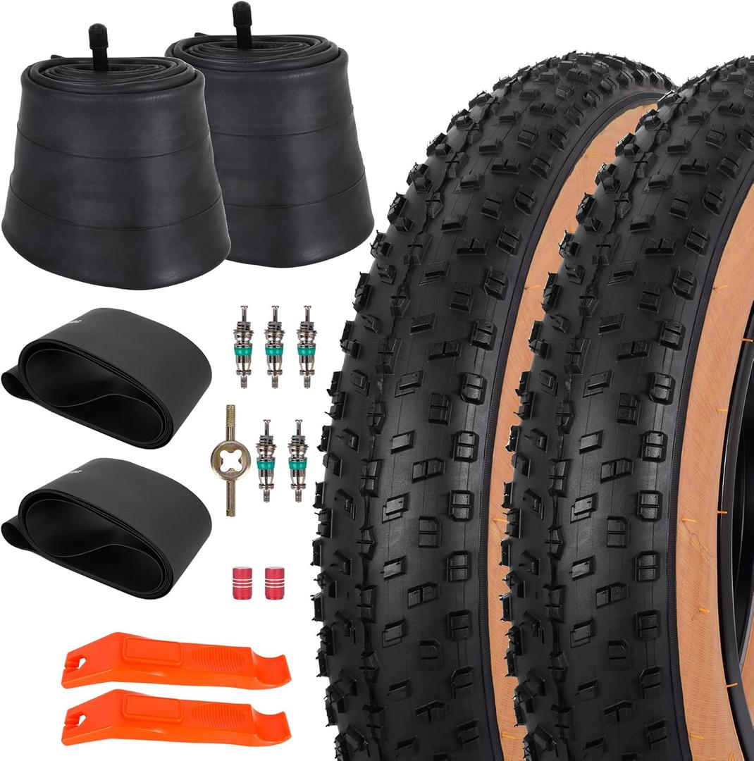 Set of 20x4.0 Fat Tire and Tube, Puncture Resistant Folding Bike Tire Set 102-406 Compatible with E-Bike Mountain Bike MTB Bicycle All-Terrain Directional Tread Sidewalls Skin 33TPI