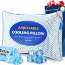 Cooling Gel Memory Foam Pillow Queen Size for Sleeping 1 Pack, Thick Adjustable Firm Shredded Foam Bed Pillows for Side, Back, Stomach Sleepers, Soft Yet Support, CertiPUR-US Bamboo Rayon College Dorm (White)