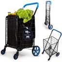 SereneLife Large Folding Utility Shopping Cart with Removable Liner Heavy Duty, 360 Swivel Wheels, 110 lb Capacity, Portable for Groceries, Laundry, Luggage, and More (Blue)