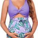 Summer Mae Maternity Cutout One Piece Swimsuit Twist Front Criss-Cross Bathing Suit High Waisted Pregnancy Swimwear (Size Small, Purple Grove)
