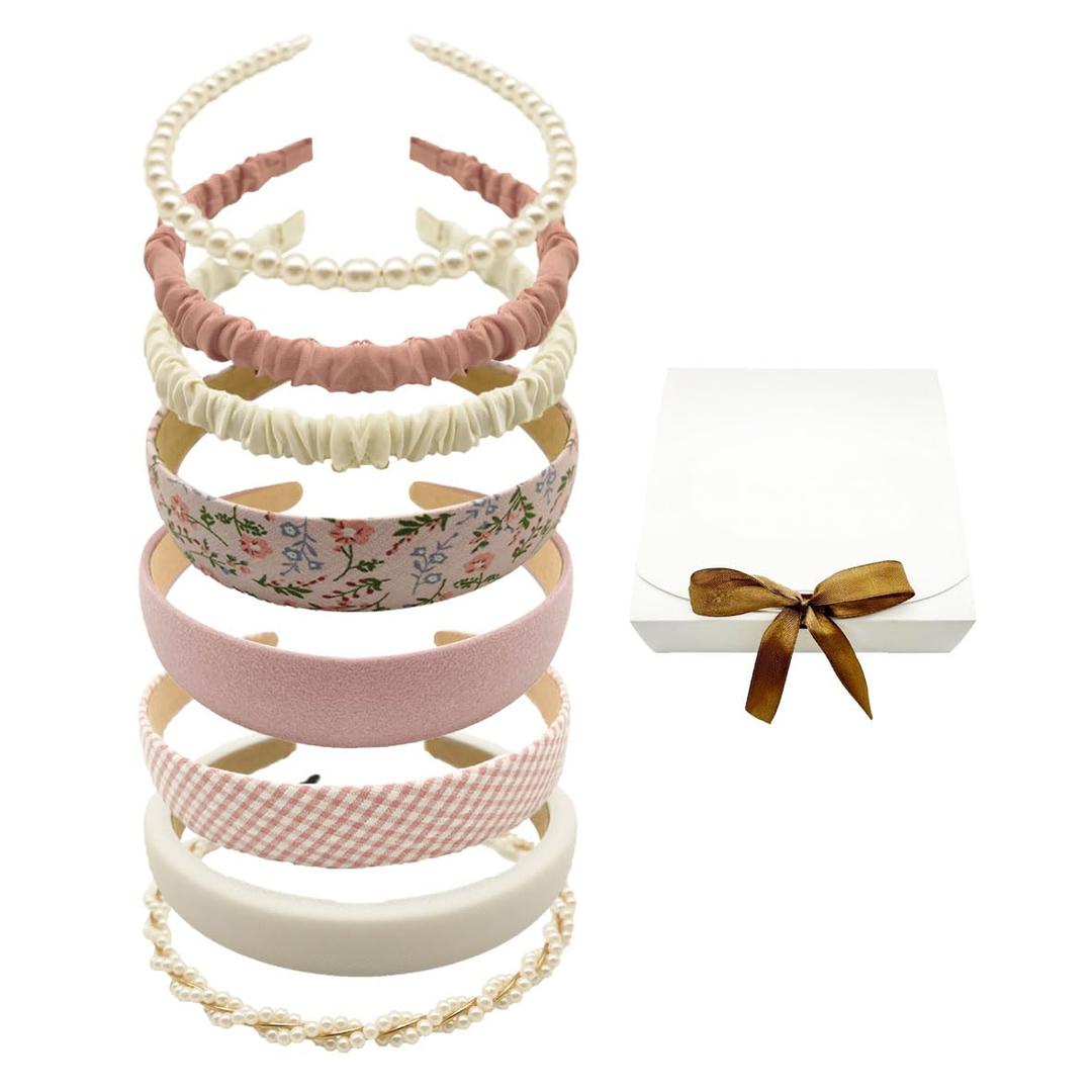 Women Girls Non-Slip Padded Headbands - Cute Pearl Decor Fashion Thin Head Bands, Trendy Hair Accessories For Daily Styling (Pink-8Pcs)