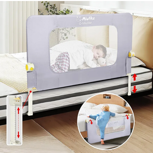 q-miulike baby bed rail for toddlers portable foldable 27 height adjustable travel toddler bed rails easy to install suitable for full king queen twin bed sizes (grey 31.5 inch, 1 piece)
