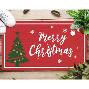Oujilidemat Christmas Coir Doormat 30x17 Inch with Xmas Tree Design, Non-Slip Heavy Duty for Outdoor Porch, Merry Christmas Welcome Mat, Holiday Decoration