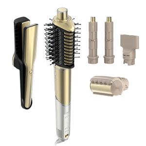 Shark Glam Ceramic & Powerful Air Styling & Drying System, with Silki Straightener & Shark Glossi Air Glosser, for Drying, Curling, Straightening & Glossing, Gold, HD6051S (Straight & Wavy Hair)