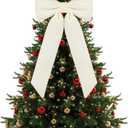 Celltestria Large Christmas Bow Ornament 15x30 Inch Velvet Giant Wreath Bows Xmas Tree Topper Ribbon Hanging Bows for Christmas Holiday Home Wall Outdoor Indoor Party Garland Decoration(Milk White)