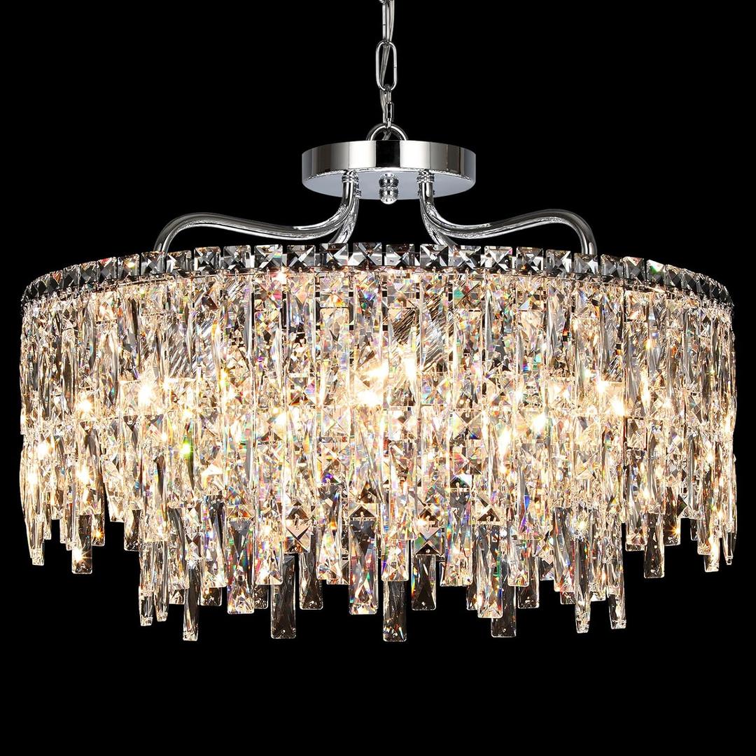 Luxury Crystal Chandelier, 24" Modern Round Dining Room Chandeliers Over Table8 Lights Chrome Ceiling Pendant Ceiling Lighting for Living Room Bedroom Entryway Foyer Staircase