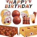 Gatherfun Basketball Party Supplies Kit for 24 - Basketball Party Decorations with Dinner & Dessert Plates, Napkins, Cups, Banner & Tablecloth - for Basketball Birthday & Sports Party Decorations