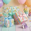 woric Birthday Wrapping Paper Rolls Colorful Gift Wrapping Paper with Happy Birthday Lettering Candles Polka Dots Stripes Design for Boys Party Baby Shower - 4 Rolls - 17 in x 120 in(10ft) Per Roll