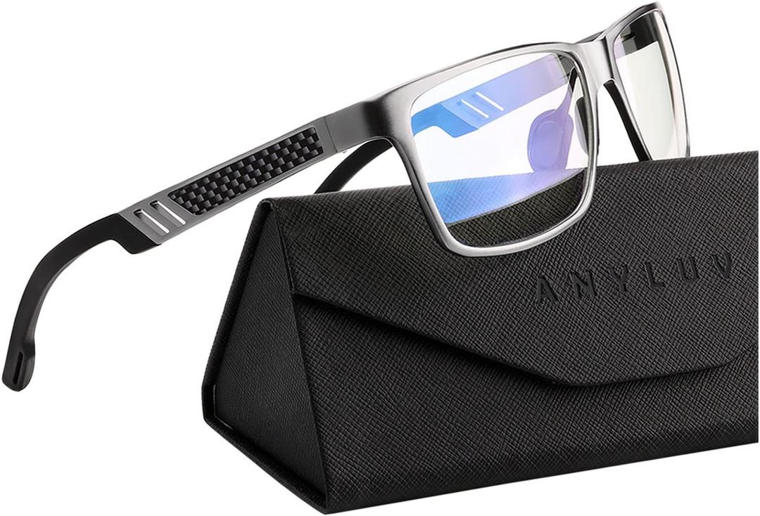 ANYLUV Blue Light Blocking Glasses Men Computer Gaming Glasses Lightweight Al-Mg Metal Anti Eyestrain Eye Protection ((Everyday Protection) 02- Gunmetal)