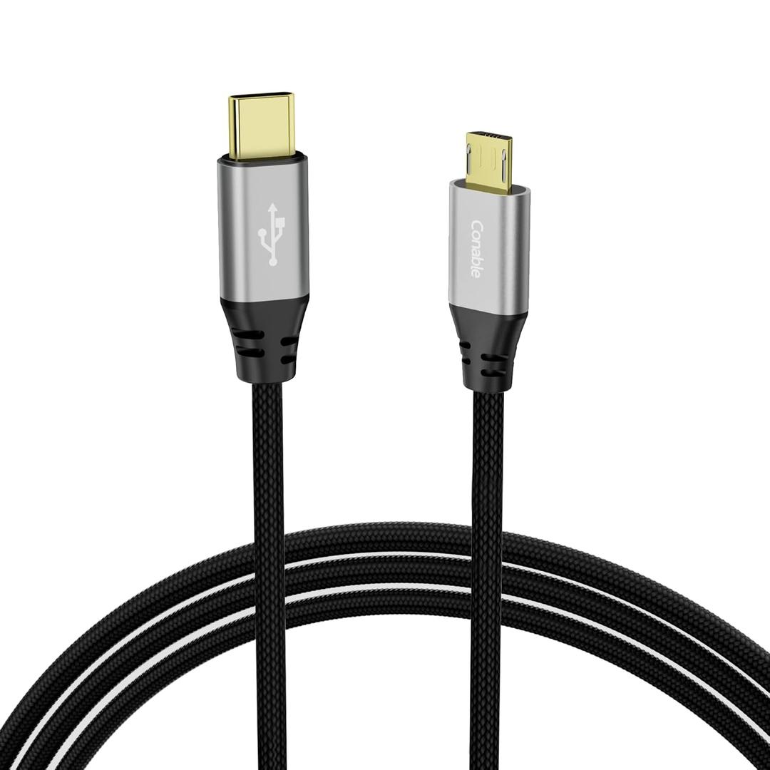 USB C to Micro USB Cable 10 FT, USB Type-C to Micro USB Android Charger Cord, Nylon Braided, Gold-Plated Connectors, Compatible with Galaxy S7 S6 J7 Edge Note 5, PS4, Kindle, MP3, Handheld Fan, More